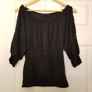 Papaya Pleated Top with Open Slit Sleeves